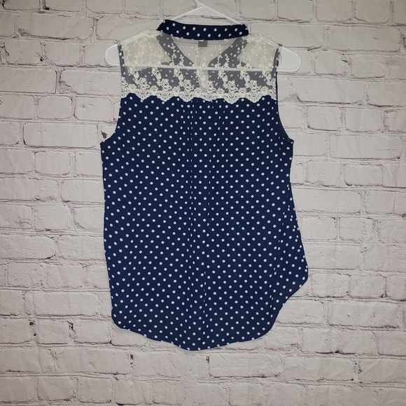 FOREVER 21 Polka Dot Button Down Lace Trim Blouse - Picture 5 of 5